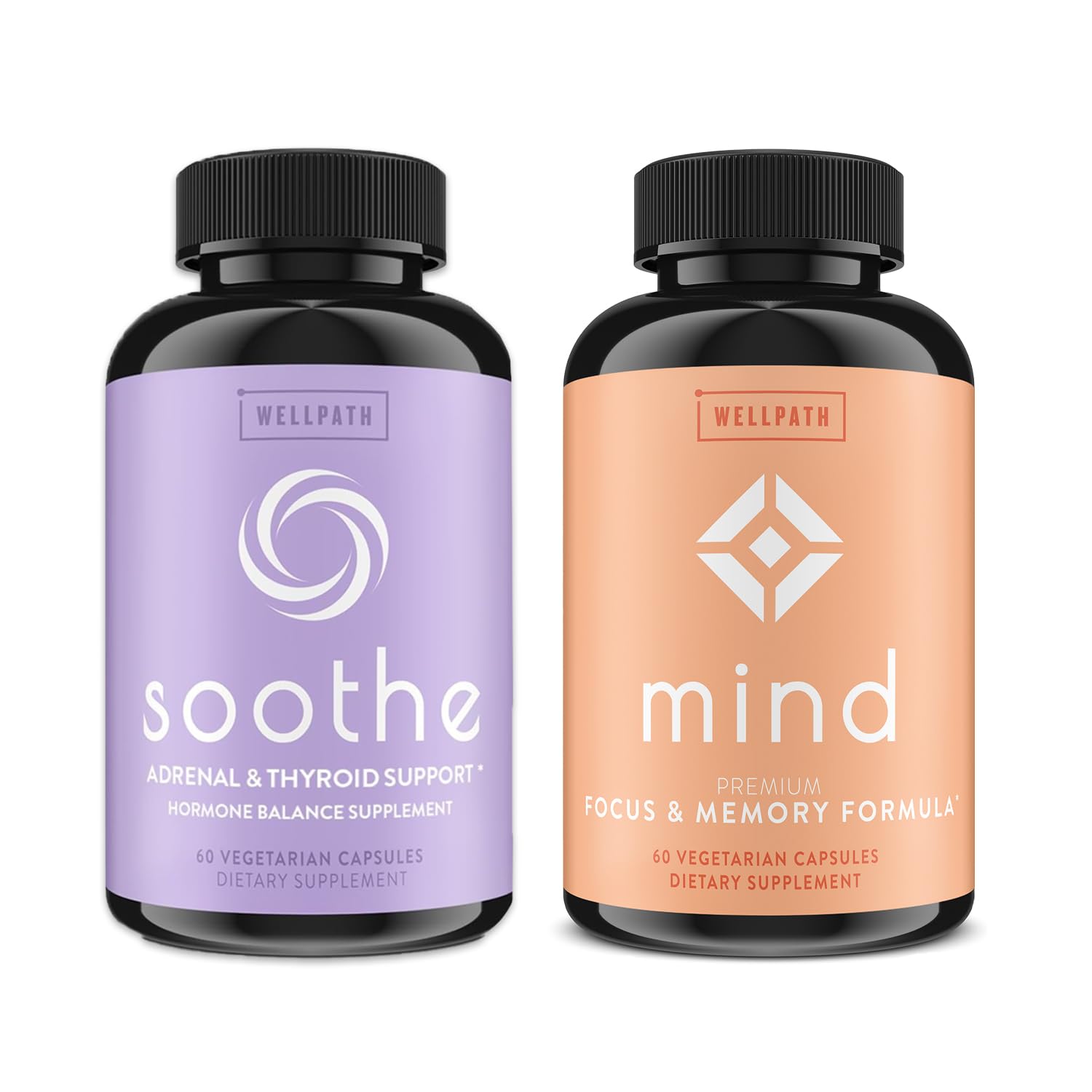 WellPathWellness Bundle: Thyroid & Hormone Balance + Brain Support Supplements for Women - 60 Cts Each