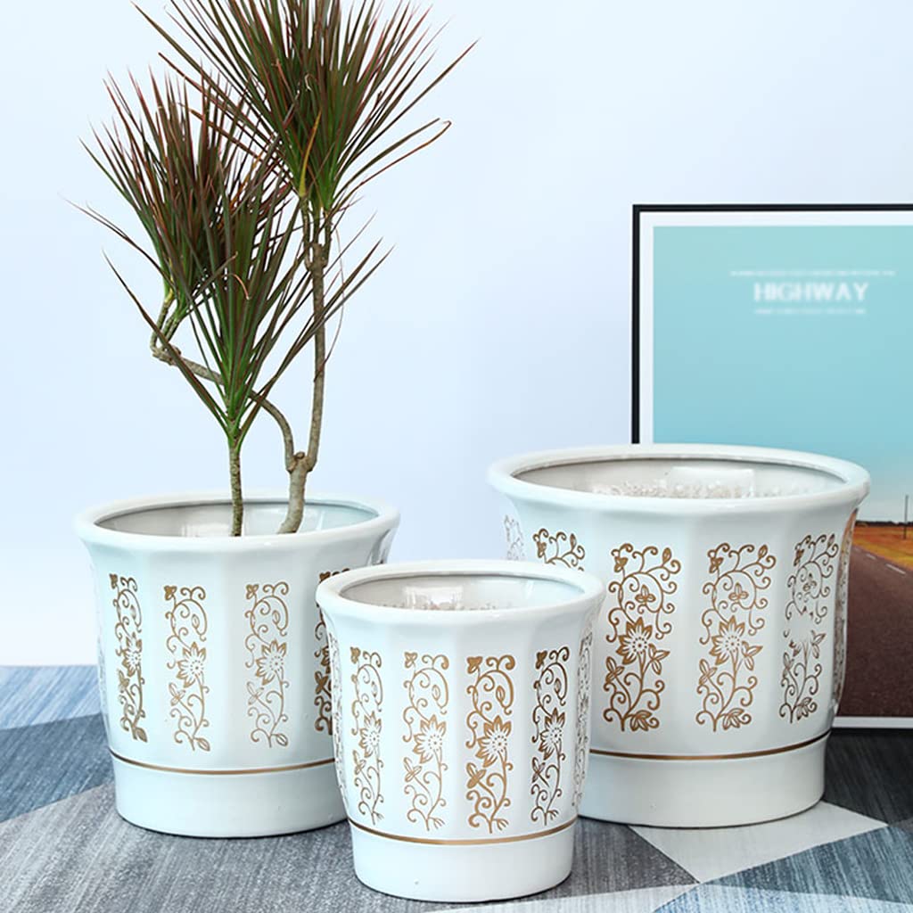 Vasi da Giardino Fioriere in Ceramica a rombo, Vaso per Piante da Interno Moderno da 10/13/15 Pollici con Foro di drenaggio e Vassoio, Motivo Platino