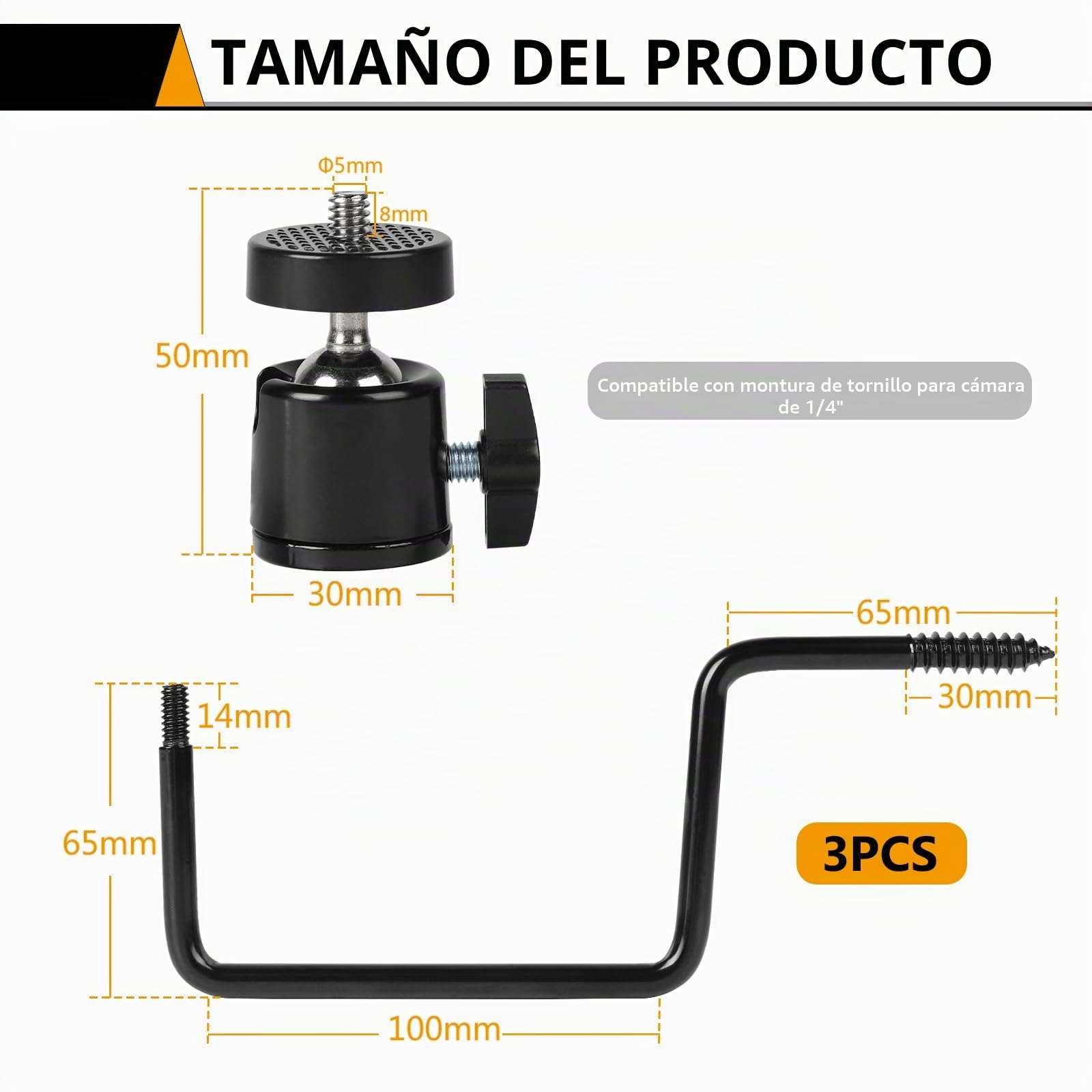 Juego de 3 Soportes para Cámara de Caza, Soporte para Árbol con Cabeza Giratoria 360°, Tornillo para Árbol y Roscado Universal 1/4 Pulgada para Caza y Vigilancia