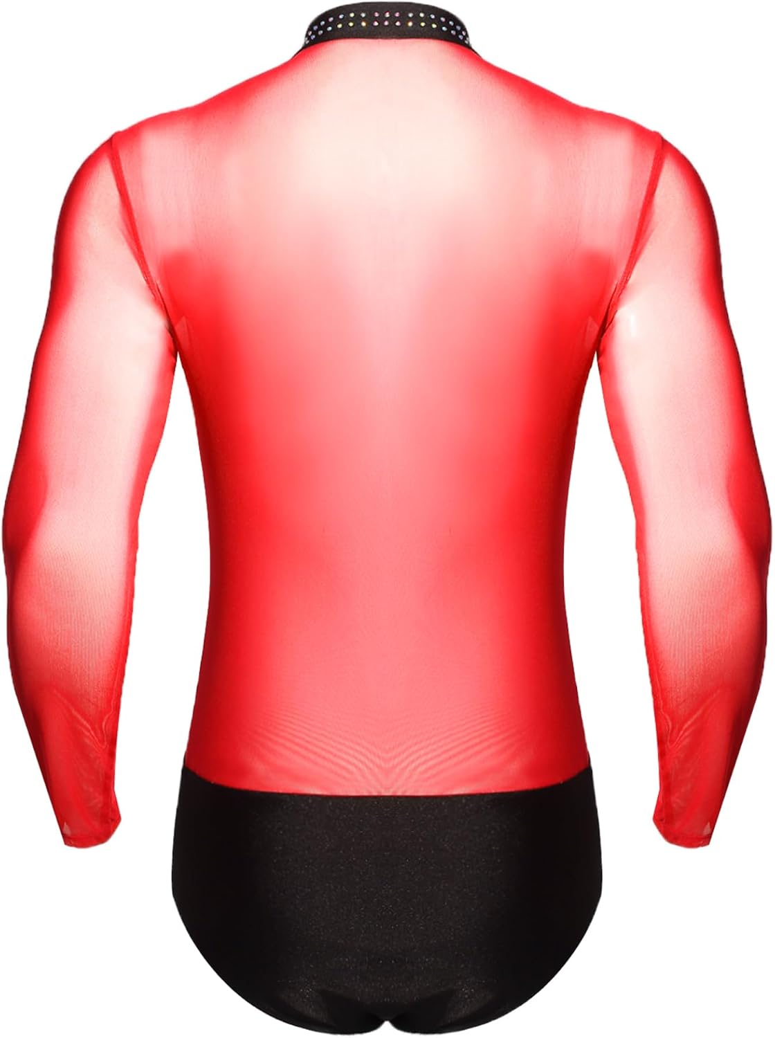 Yhong Latin Dance Leotard for Men Mesh Long Sleeve Bodysuit Figure Skating Bodysuit Gymnastics Ballet Top