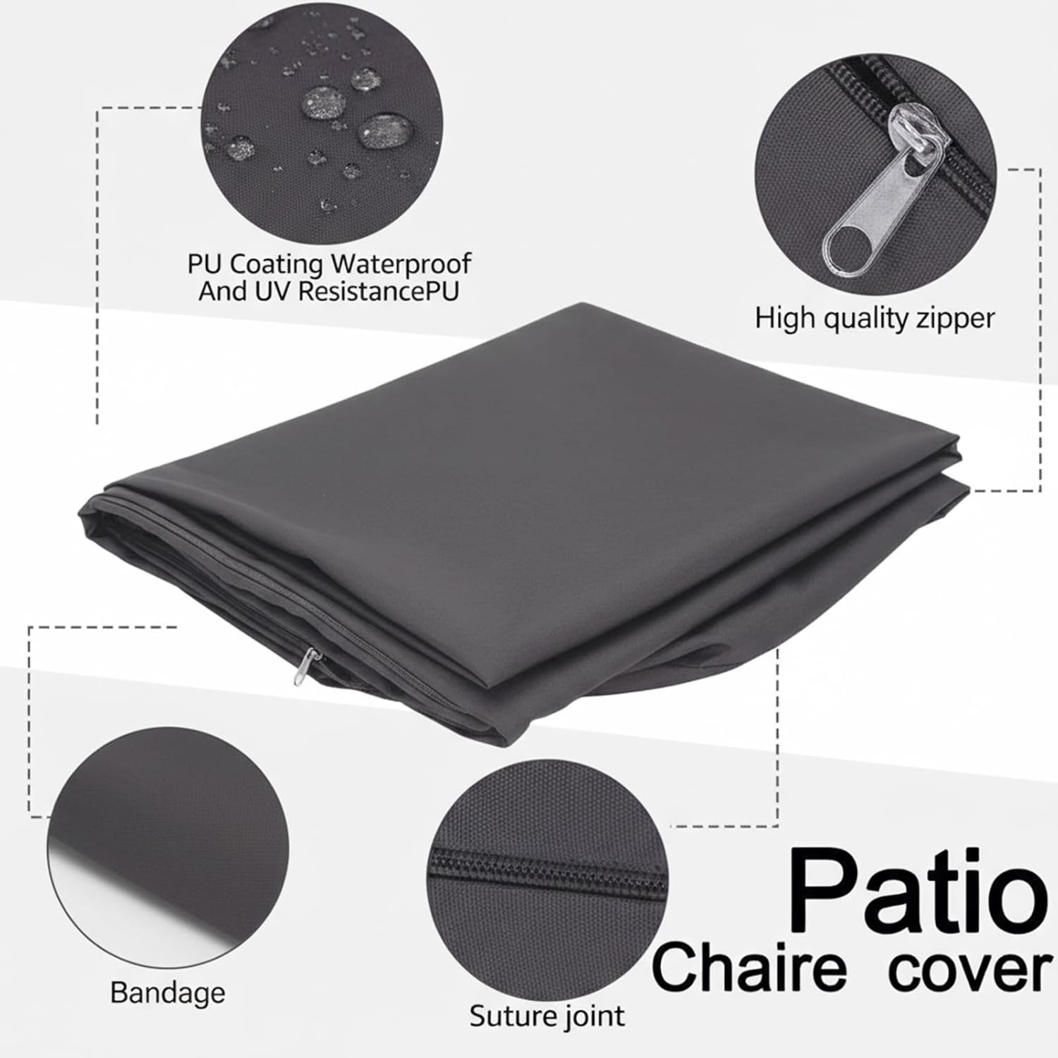 Wenqik 3 Pcs Waterproof Cushion Covers(Not Includes Cushion) 48'' x 24'' Outdoor Patio Furniture Seat Covers Fade Resistant Replacement Slipcover with Zipper for Outside Couch Swing Sofa(Dark Gray)