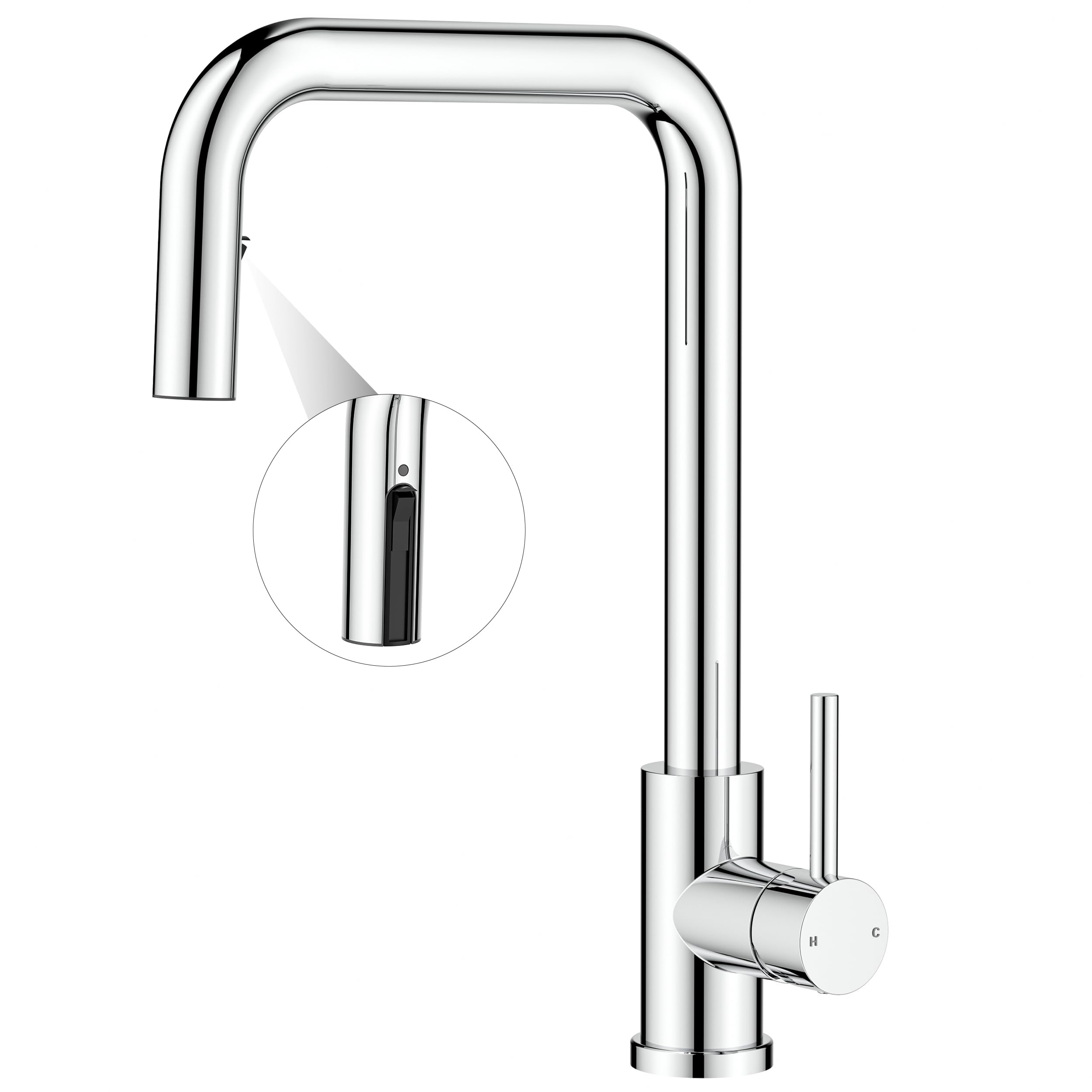 FORIOUS Wasserhahn Küche, Küchenarmatur mit 360°Drehbar, L Förmige Mischbatterie Küche Spülenarmatur mit Einhebel für 1 Loch, Polierter Chrom, Manuell