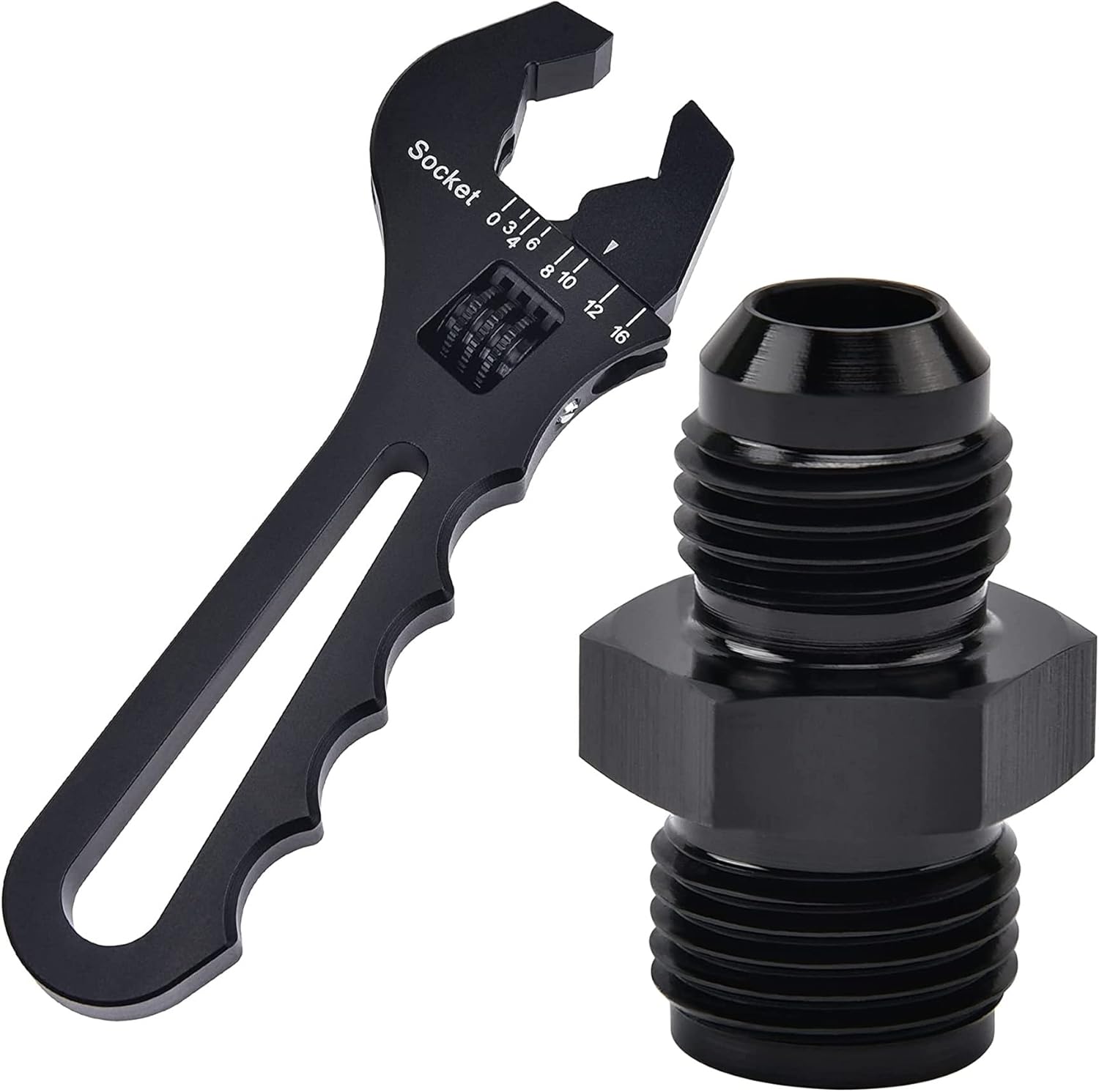 EVIL ENERGY 6AN Male to 5/8 x 18 Thread Inverted Fitting Bundle with Adjustable 3AN-16AN Wrench Aluminum Black