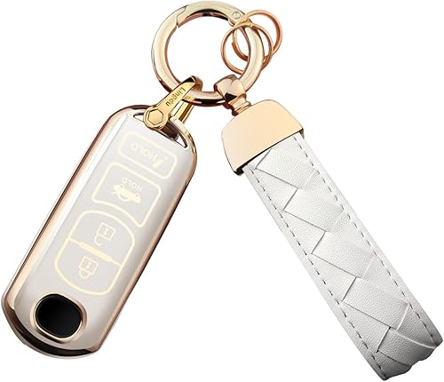 para Mazda Funda para llavero Llavero Compatible con Mazda 3 6 8 Miata MX-5 CX-3 CX-5 CX-7 CX-9 Funda para llave inteligente de 4 botones (Blanco