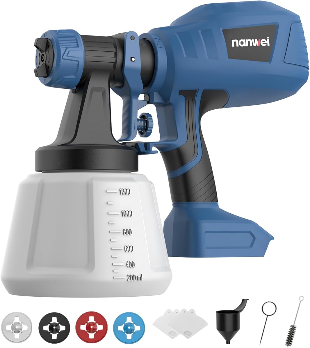 NANWEI Cordless Paint Sprayer – Makta 18V Battery Compatible,1200ML HVLP Paint Spray Gun with 4 Nozzles &amp; 3 Patterns,Paint Sprayer Gun for House Furniture Cabinets Painting (Battery not Included)