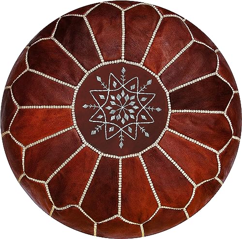 ALMADIH marokkanische Echtleder Sitzkissen Chestnut braun - gefüllt geliefert - Robustes Leder 100% Handarbeit orientalische Ottoman Sitzsack Sitzpouf Bodenkissen Fußhocker Kastanie (Pouf Chestnut)