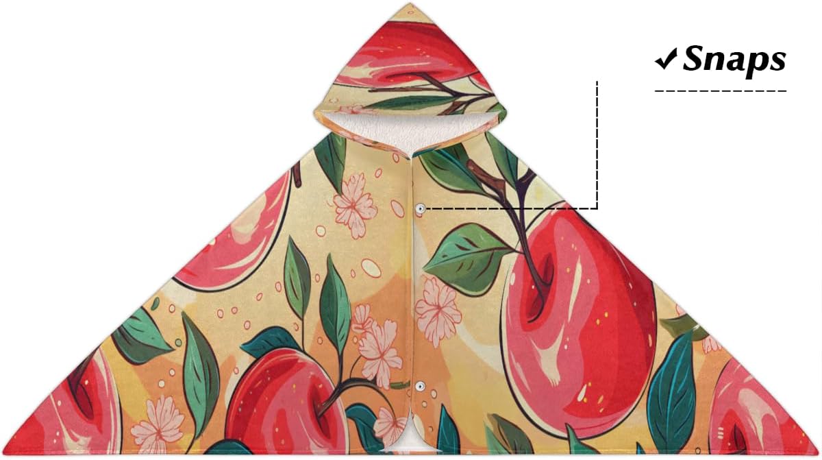 Pardick Kids Bath Towel Fruit Apples Beach Towel with Hood Pool Cover Up for Girls Boys Soft Absorbent Hooded Bath Towel Toddler Towels for Beach, Pool