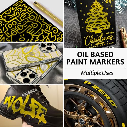 Image of SFAIH Gold Paint Markers Pens - 4 Pack 2-3MM Medium Tip Metallic Acrylic Markers for Poster Board, Wood Signs, Glass Jars, DIY Home Decor