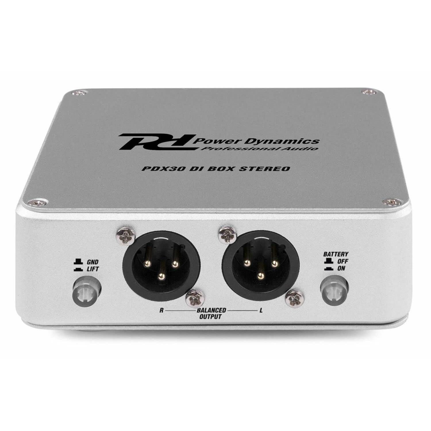 Power Dynamics PDX30 - Boîtier DI Stéréo, Aluminium, Très Robuste, Compatible Batterie, Idéal pour Augmenter Les Performances Sonores de Vos Instruments de Musique