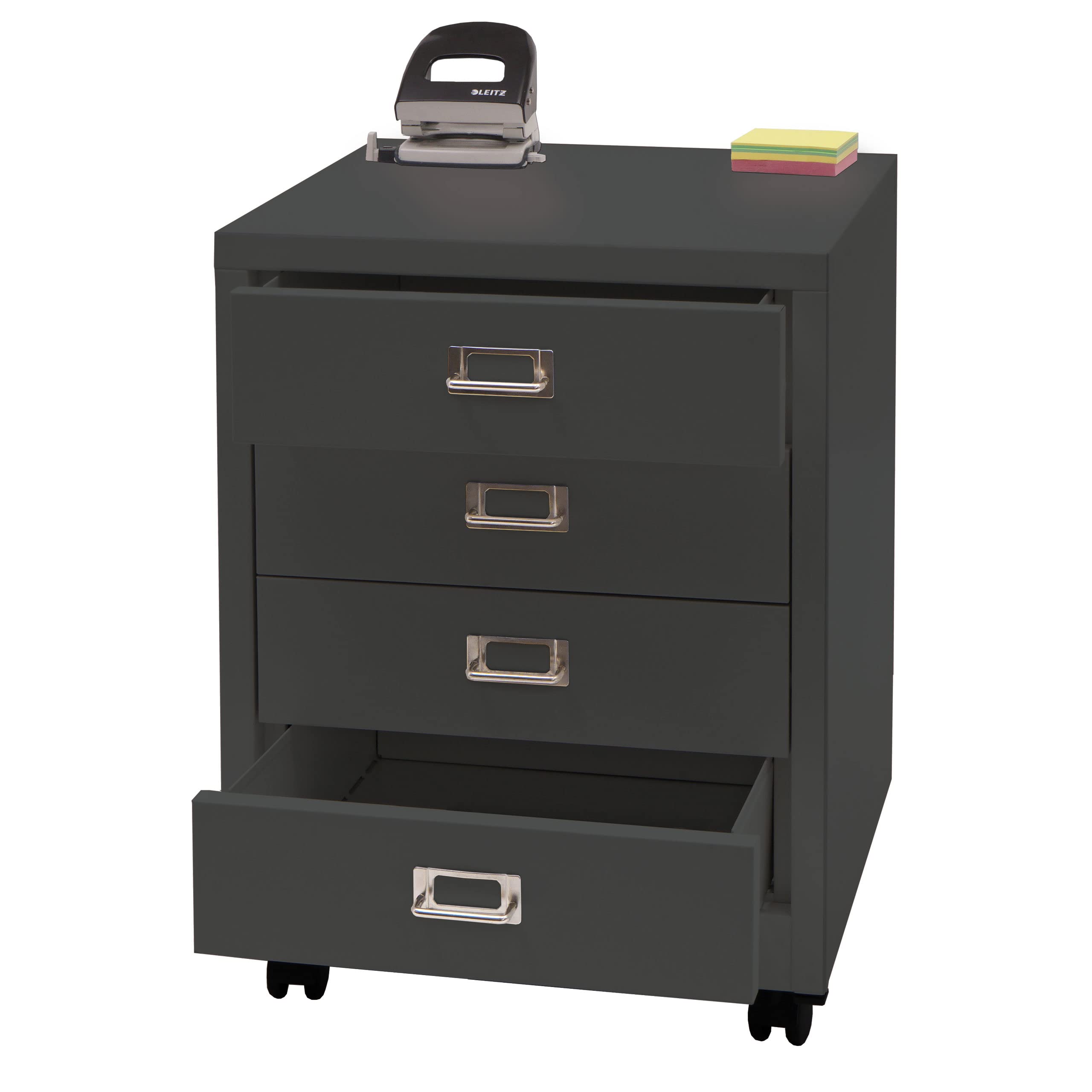 Rollcontainer HWC-L49 – Schubladenschrank aus Stahl, dunkelgrau (4 Schubladen, 55x41x40 cm)
