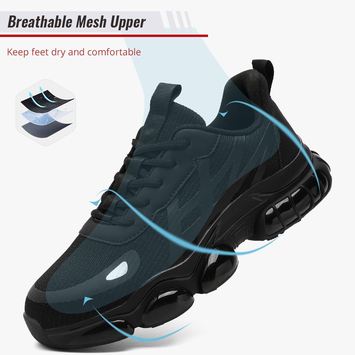 Men's Steel Toe Work Shoes – Lightweight Safety Sneakers with Quick-Adjust Laces Puncture Resistant Non-Slip Sole Breathable Comfort for Standing All Day