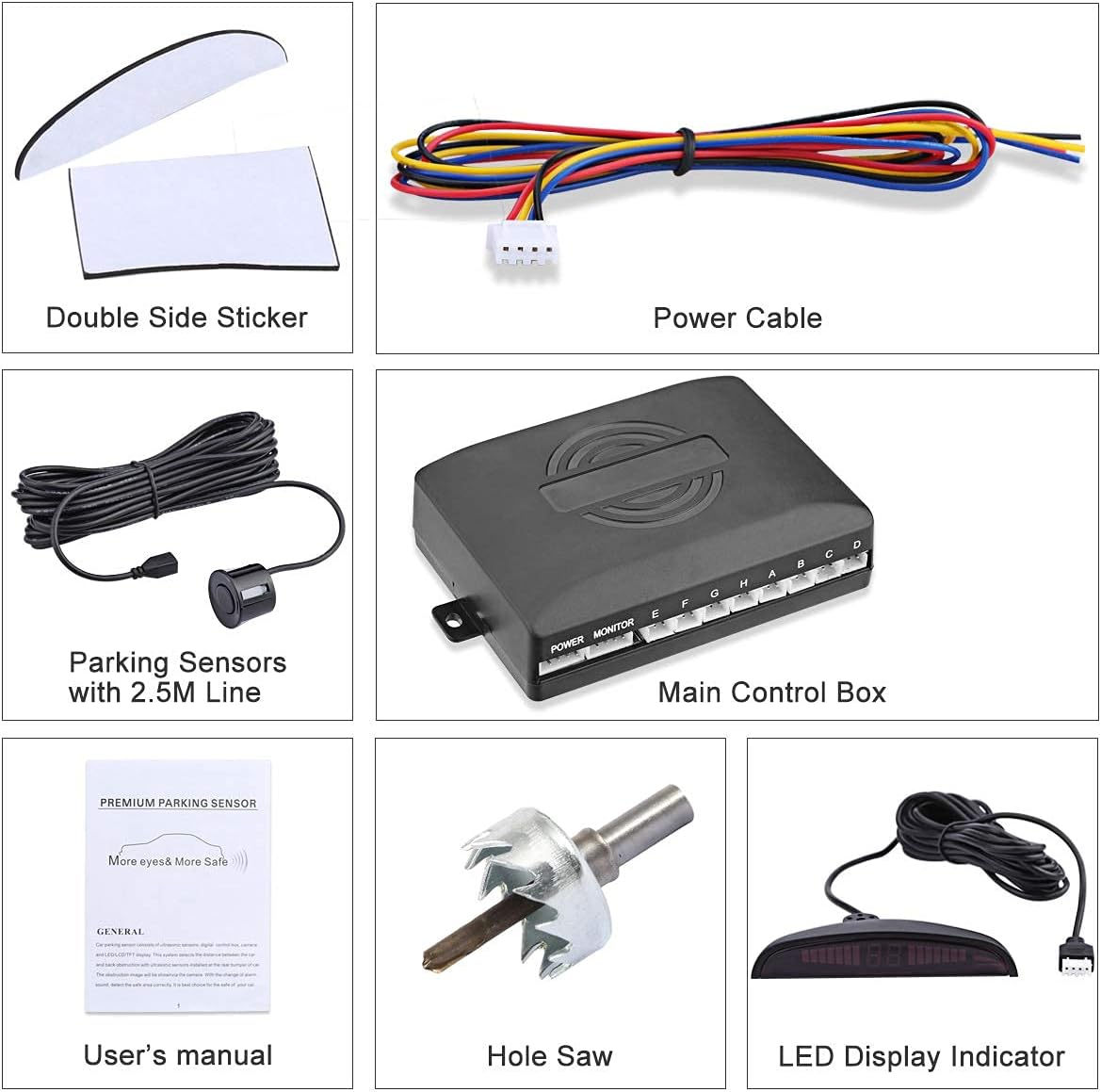 Car Reverse Parking Radar System 8 Reversing Sensors Kit with Front and Rear Alarm Buzzer Reminder LED Display Safe Driving, Car Parking Sensor, Red