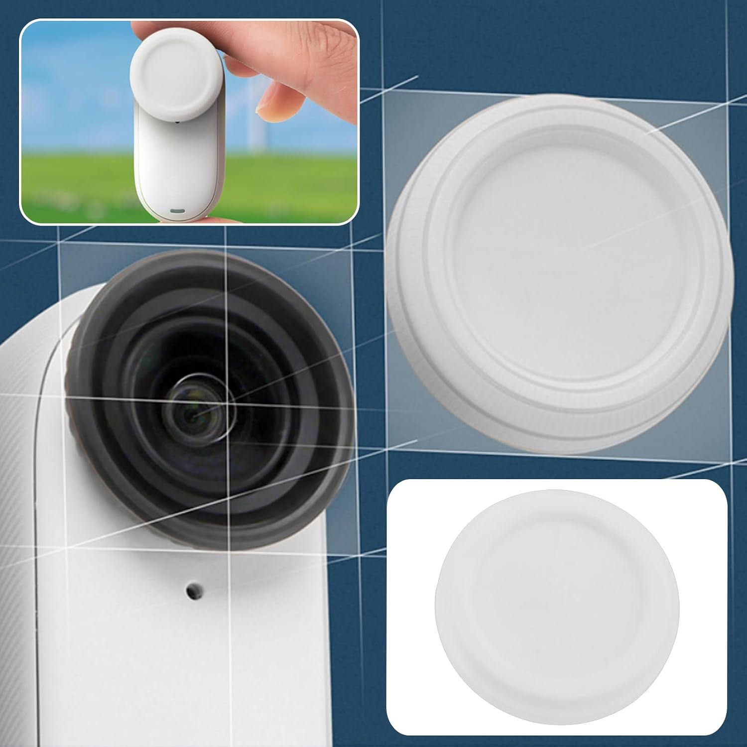 2Pcs Action Camera Silicones Front Lens Caps Protective Cap Dustproofs Lens Cover Compatible with Insta360 Go 3S (Black+White)