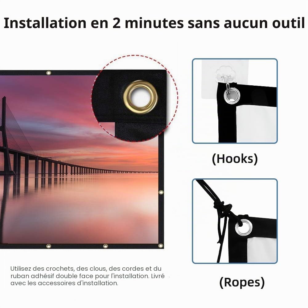 Écran de projecteur 150 Pouces 16: 9 HD Pliable Anti-froissement Écran de Projection Portable pour cinéma Maison Support intérieur extérieur Rideau de Film à Projection Double Face