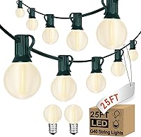 Vista 1 de 25ft Outdoor Christmas LED String Lights,G40 Frosted White Globe Lights with 27pcs Plastic Bulbs,Round Bulb Christmas Lights for Indoor/Outdoor