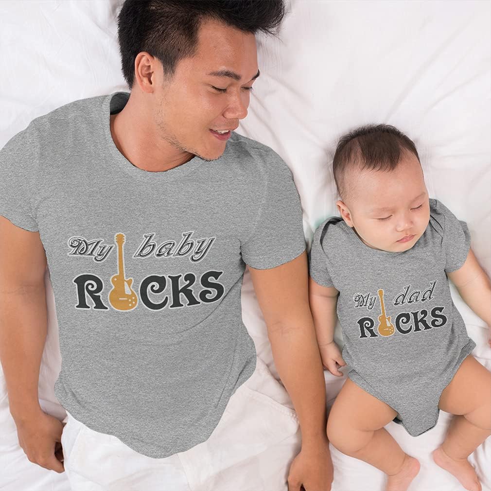 Father's Day Dad and Baby Matching Outfits Clothes My Baby Rocks Guitar Music - My Dad Rocks