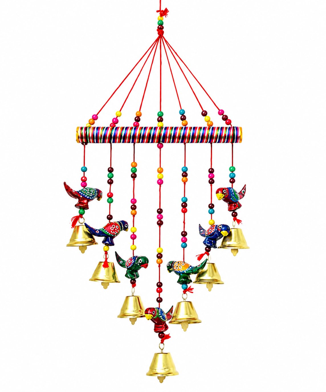 Decorative Bird Hanging Bell Wind Chime | Colorful Traditional Indian Wall Hanging with Multiple Bells and Beads | Ethnic Home Decor for Door Balcony Window Entrance and Living Room-image-40