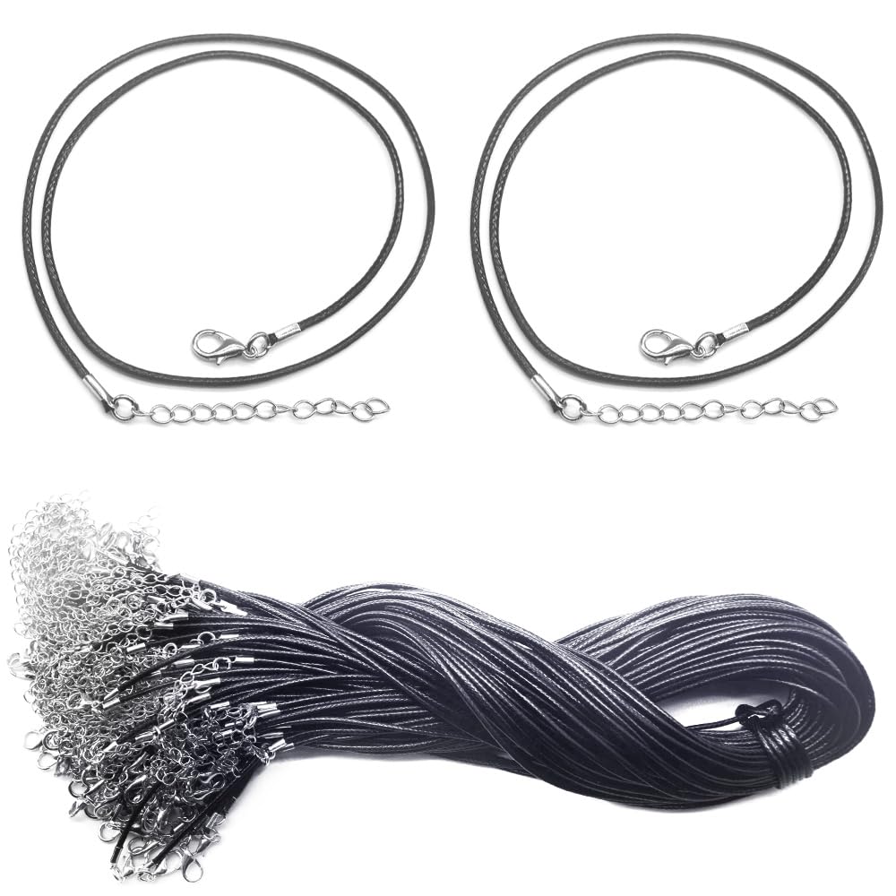 Yosawo Black 100-Pieces Necklace Cord ，1.5Mm Waxed Necklace Chain With Lobster Claw Clasp For Jewelry Necklace Bracelet Making Supplies （Xlk)