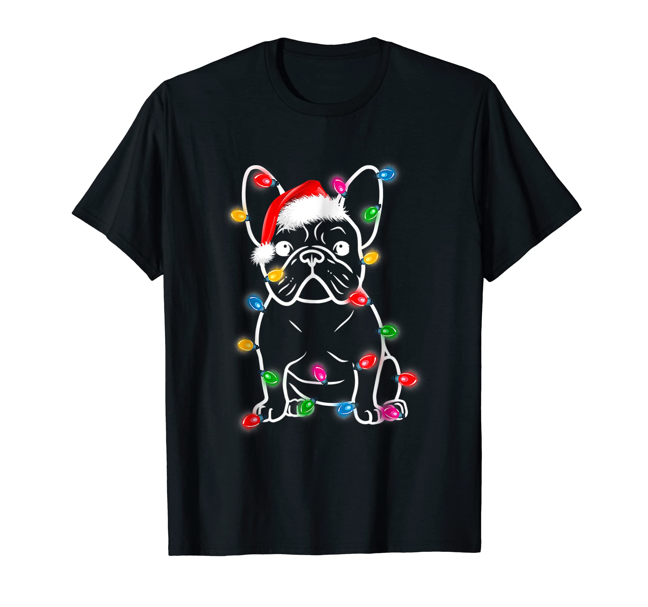 Funny French Bulldog Dog Tree Christmas Lights Xmas T-Shirt for Men Women Kids