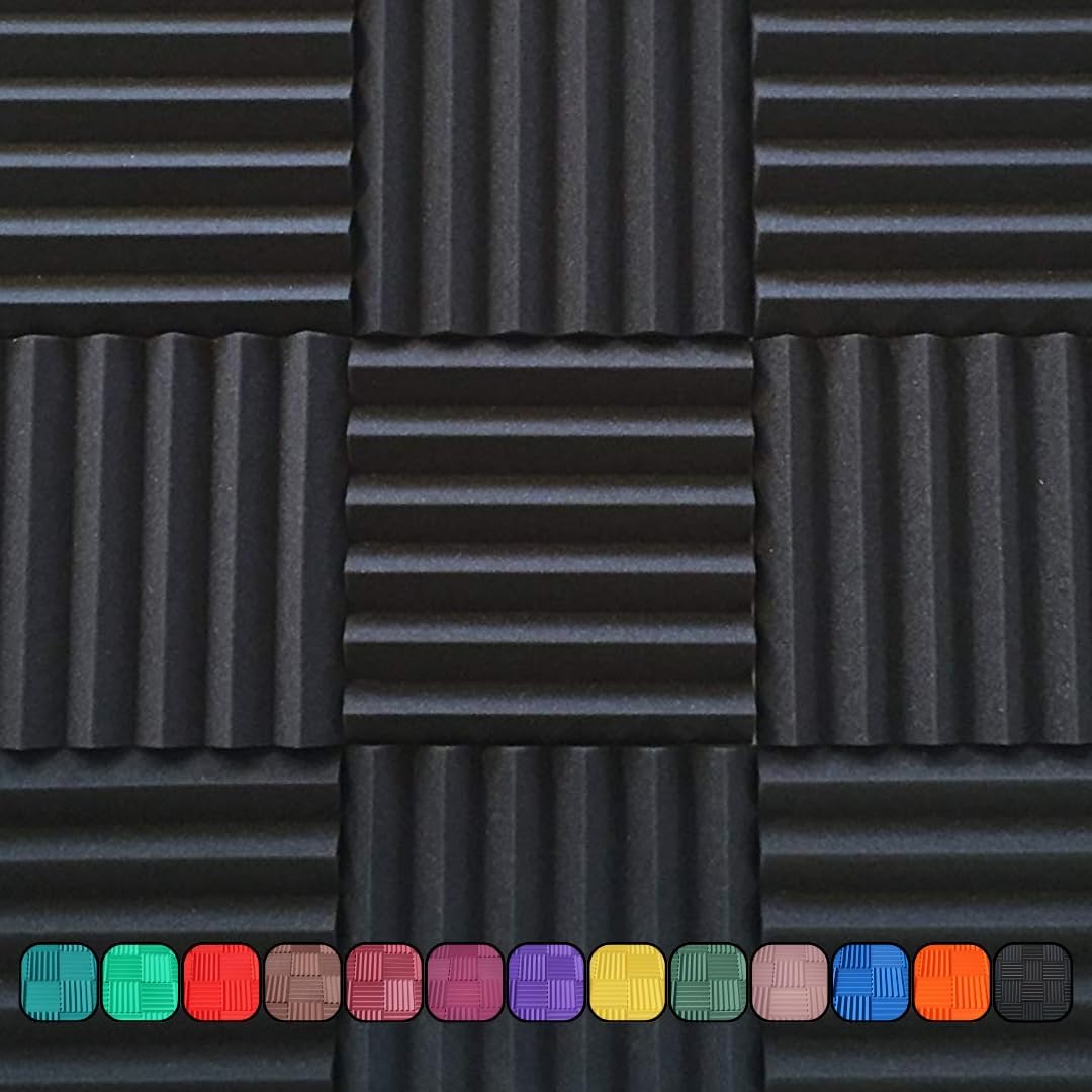 Professional Wedge Style 12x12x2' Acoustic Foam Panels - 4 Pack - Studio Foam for Sound Dampening and Wall & Ceiling Soundproofing - Charcoal Color