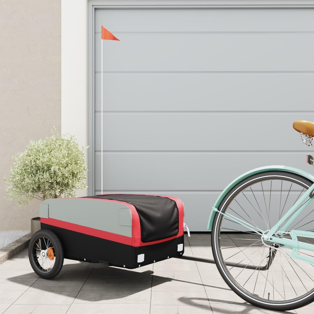 Przyczepa rowerowa, czarna, czerwona, z żelaza, nośność 30 kg, z dyszlem, fotelik dla dzieci, do transportu bagażu, nadaje się do sprzęgła rowerowego, w podróży, na zewnątrz, na co dzień