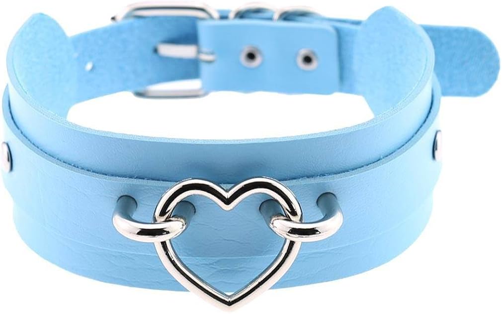 Comvip ハート パンク おしゃれ 首輪 Puレザー チョーカー セクシー レディース シンプル ファッション パーティー プレゼント タイプb 水色 ジュエリー
