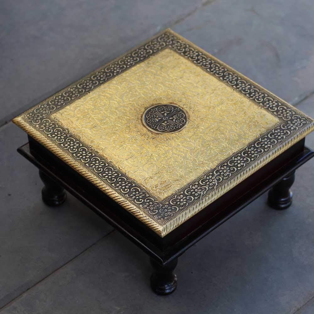 Indune's Brass Square Pooja Chowki (Brown_12 Inch X 12 Inch X 7 Inch)