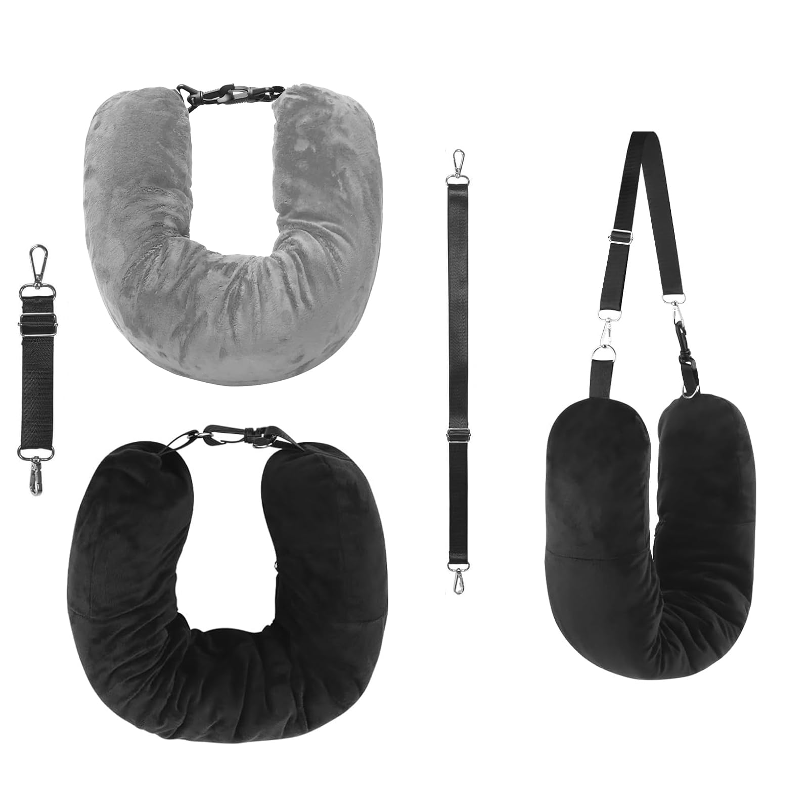 Set di 2 cuscini per il collo riempibili per i viaggi con spalline regolabili, cuscino per il collo imbottito con 2 spallacci (lunghi/corti), a forma di U, cuscino per il collo per i viaggi, senza