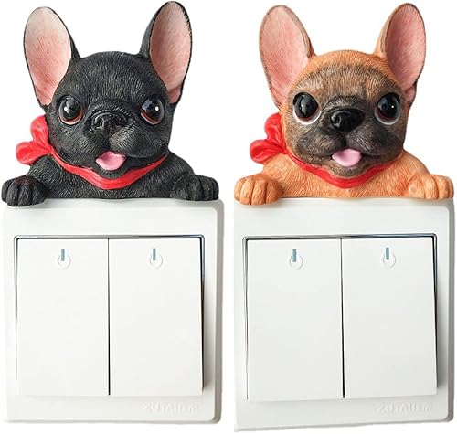 Miniatura 2 de JARPSIRY 2 piezas de resina 3D de estatua de bulldog francés decoración de marco de puerta letrero de esquina de puerta decoración de interruptor de