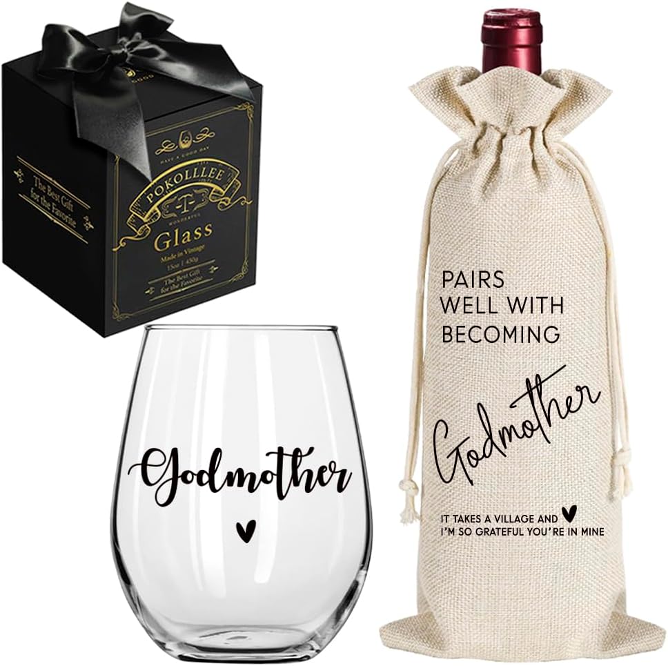 EST 2026 New Godmother Wine Glass, First Time Godmother, EST 2026 Godmother Proposal Gift, Godmother to Be Pregnancy Announcement Wine Bag, Novelty Baptism Wine Glass Gift for Godmother