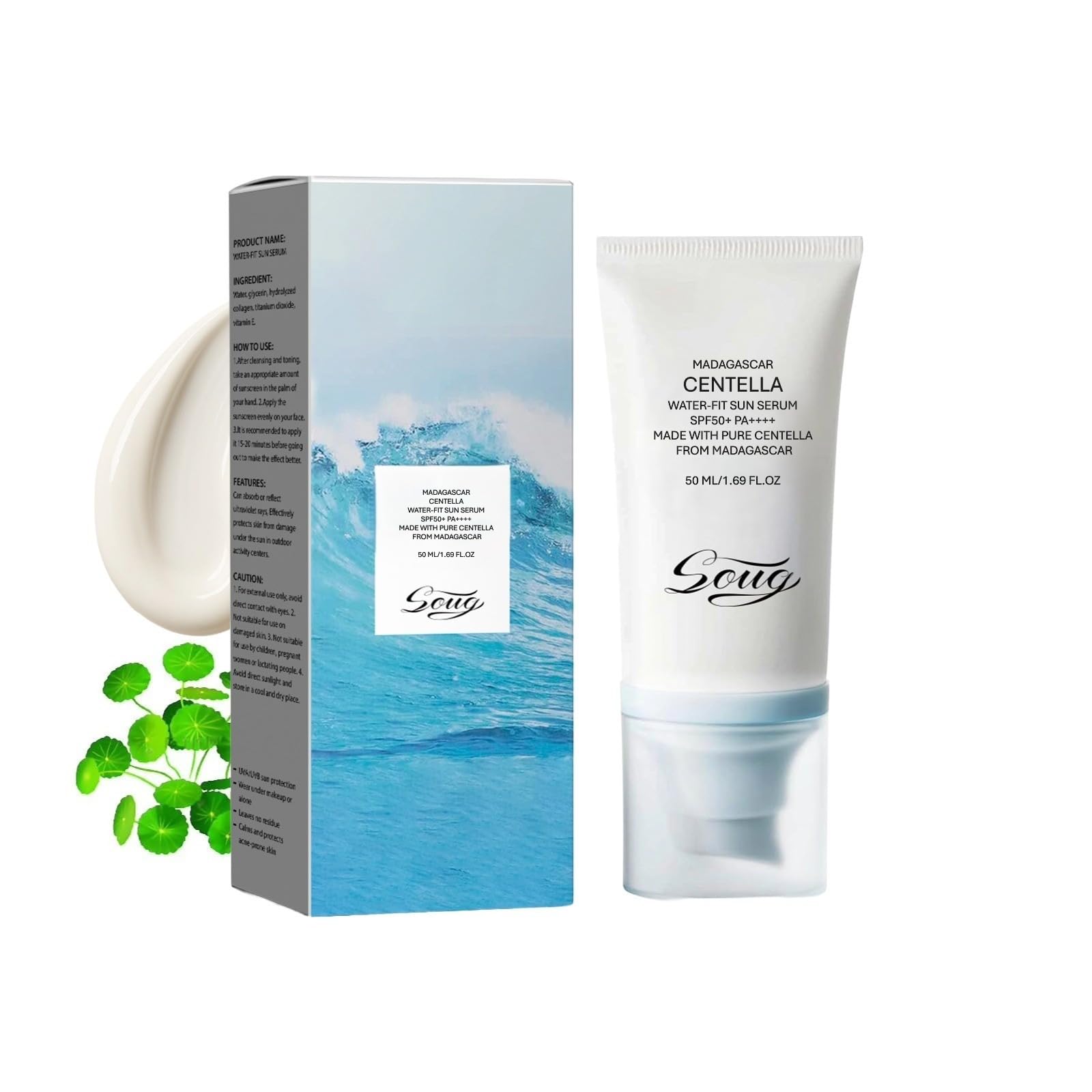 VAMABE Centella Sunscreen SPF50 Korean Sun Screen Long-Lasting, Body Water-Fit Sun Serum SPF50 + Pa++++ - Pure Centella Nicotinamide - No Sticky Refreshing Universal Sunscreen UV Defense- 50ml