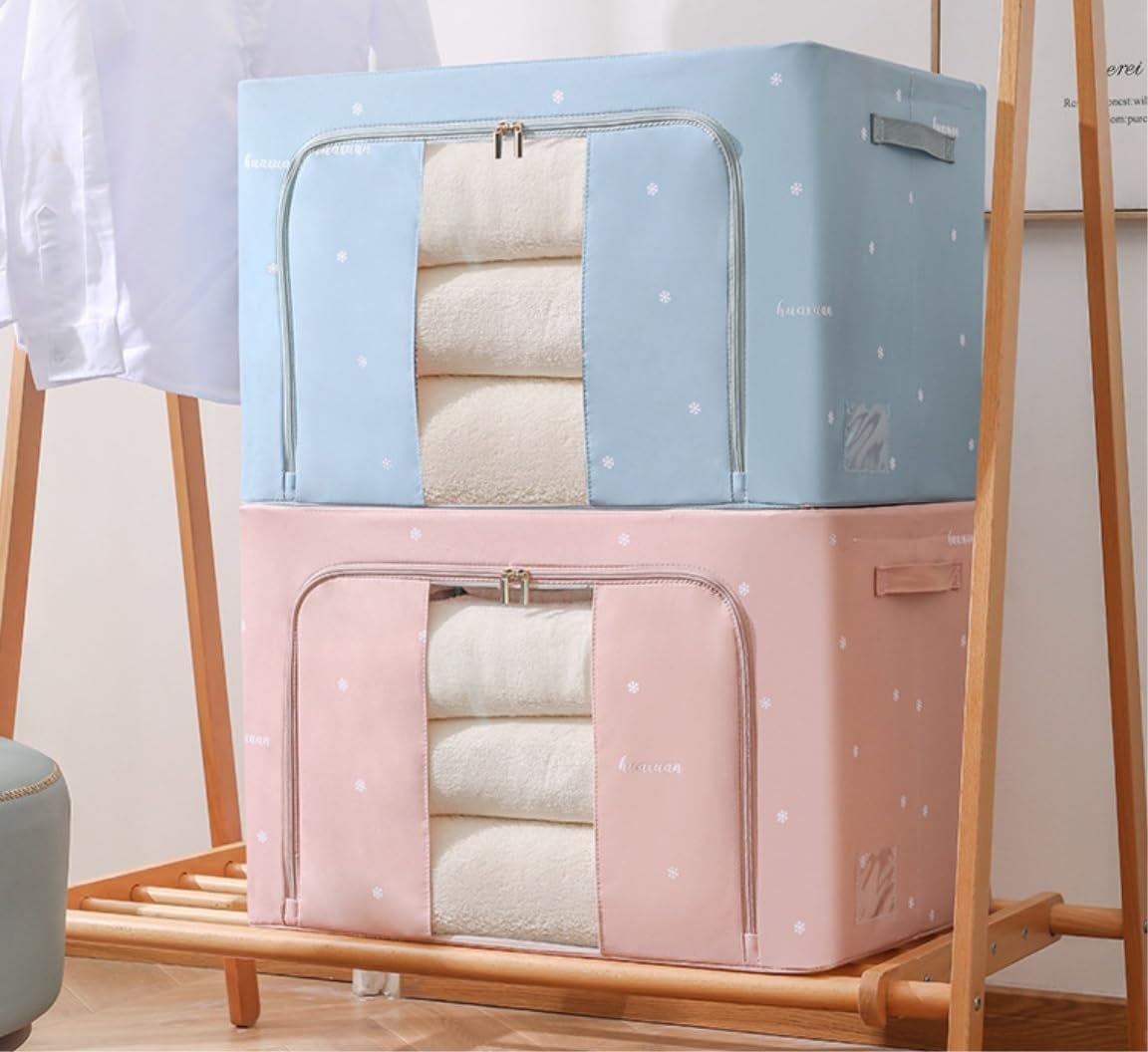 Storage Bins Large Capacity Clothes Storage Bag Organizer Organizer with Handles Zippers Clear Window Foldable Storage Container(A,45 * 35 * 26cm)