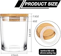 Vista 2 de ABK Tarro de vela de vidrio de 7 onzas, tarros redondos para velas, paquete de 12 con tapas de bambú y 20 etiquetas en blanco, tarros vacíos