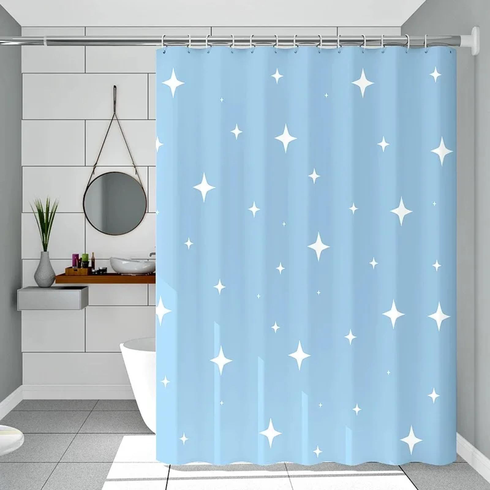 Cortina de Ducha Impermeable con diseño de Estrellas Azules, para baño y Ducha, 215 x 170 cm, con Ojales