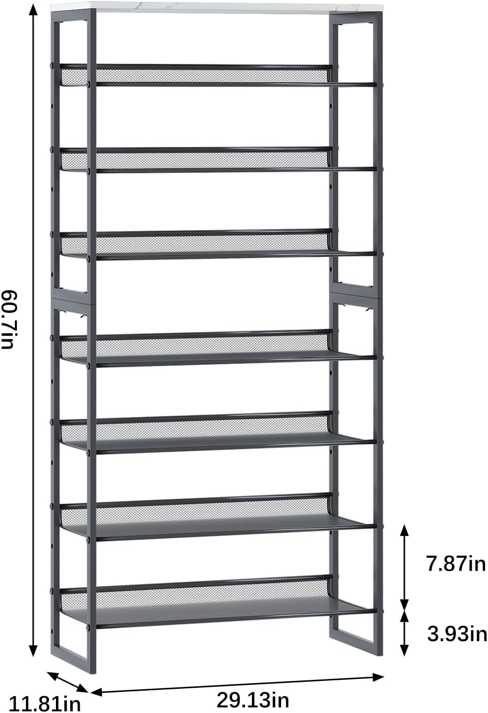 Garden 4 you Shoe Rack 8 Tiers Shoe Storage Organizer,Large Capacity Storage Rack with White Tabletop,Adjustable Metal Shelf Stackable Shoe Shelf for Entryway Hallway Living Room Closet