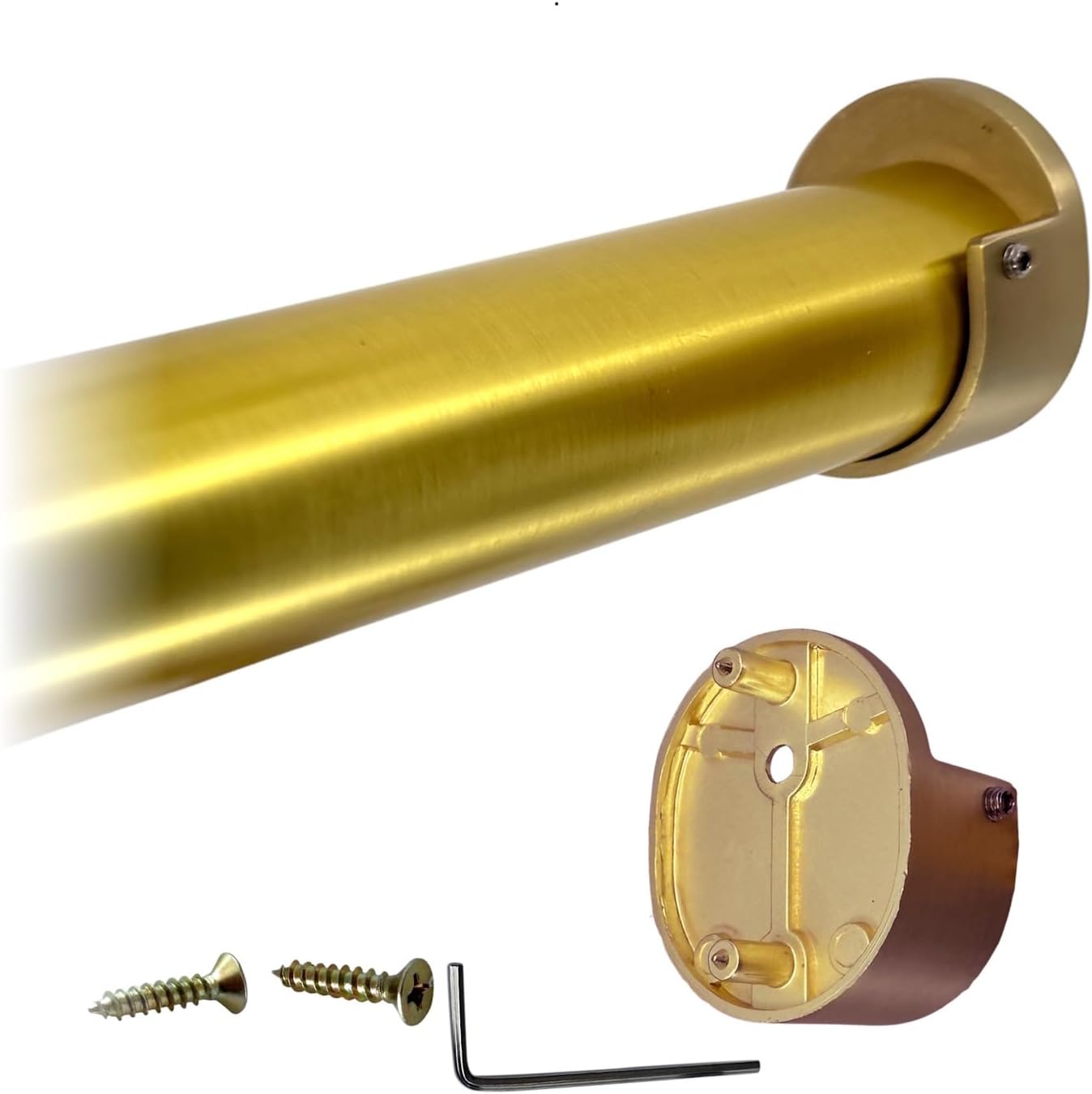 CUSTOM CUT | Up to 36" | HEAVY DUTY Satin Brass Closet Rod | 32mm Dia. Round Clothes Pole | Matching "Rear Pin" End Brackets