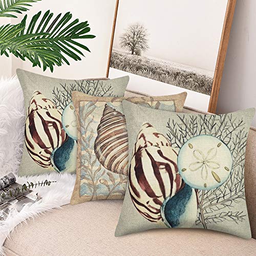 Decorbay Nautical Conch Decorative Throw Pillow Covers 18x18, Set of 4 Ocean Themed Outdoor Pillow Cases for Home Decor, Coastal Beach Style - Blue - Image 6