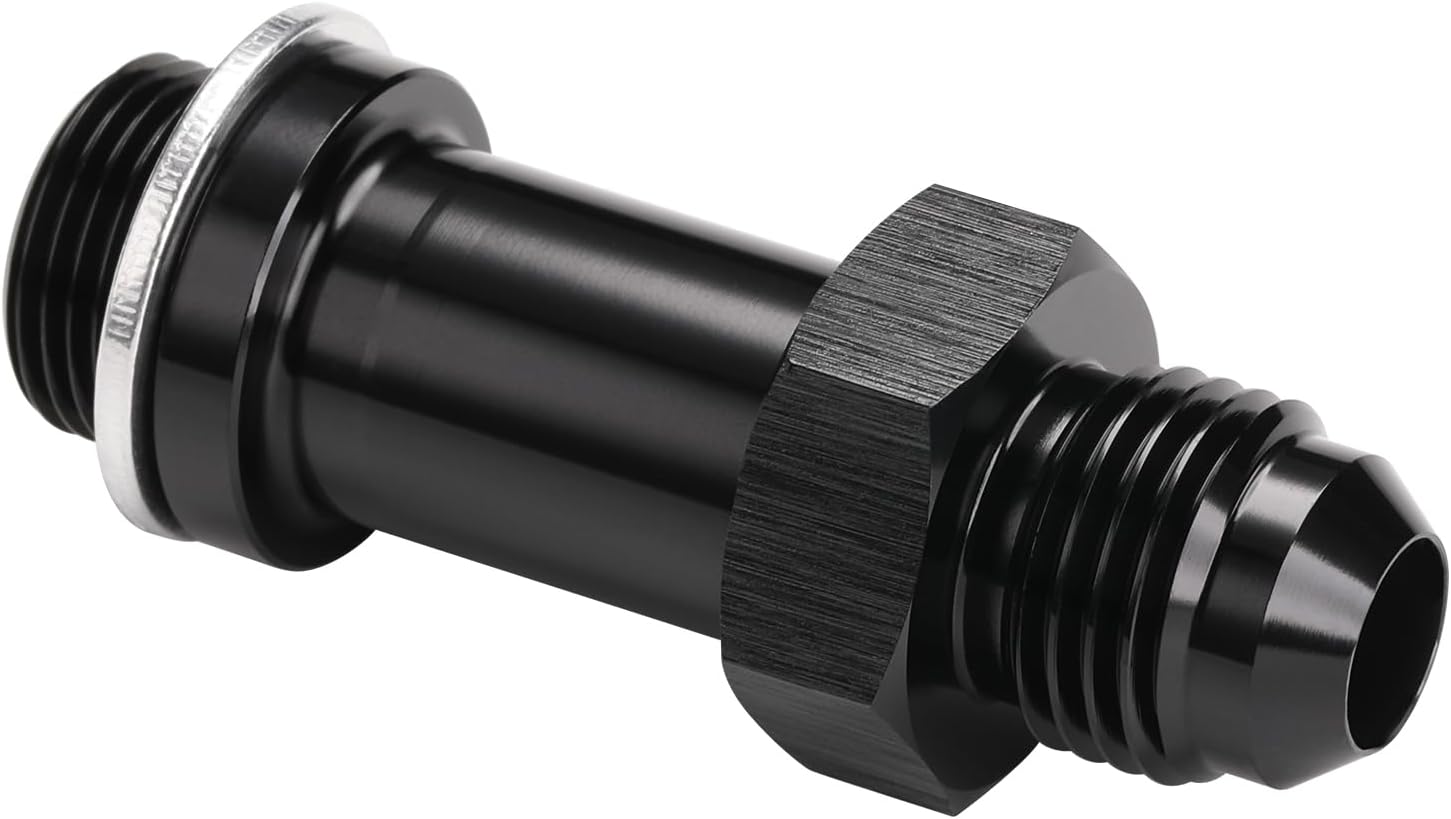 8AN Male Flare to 7/8-20 Carb Carburetor Inlet Fitting Adapter 2-1/8 Inch Long Aluminum Black, Pack of 2