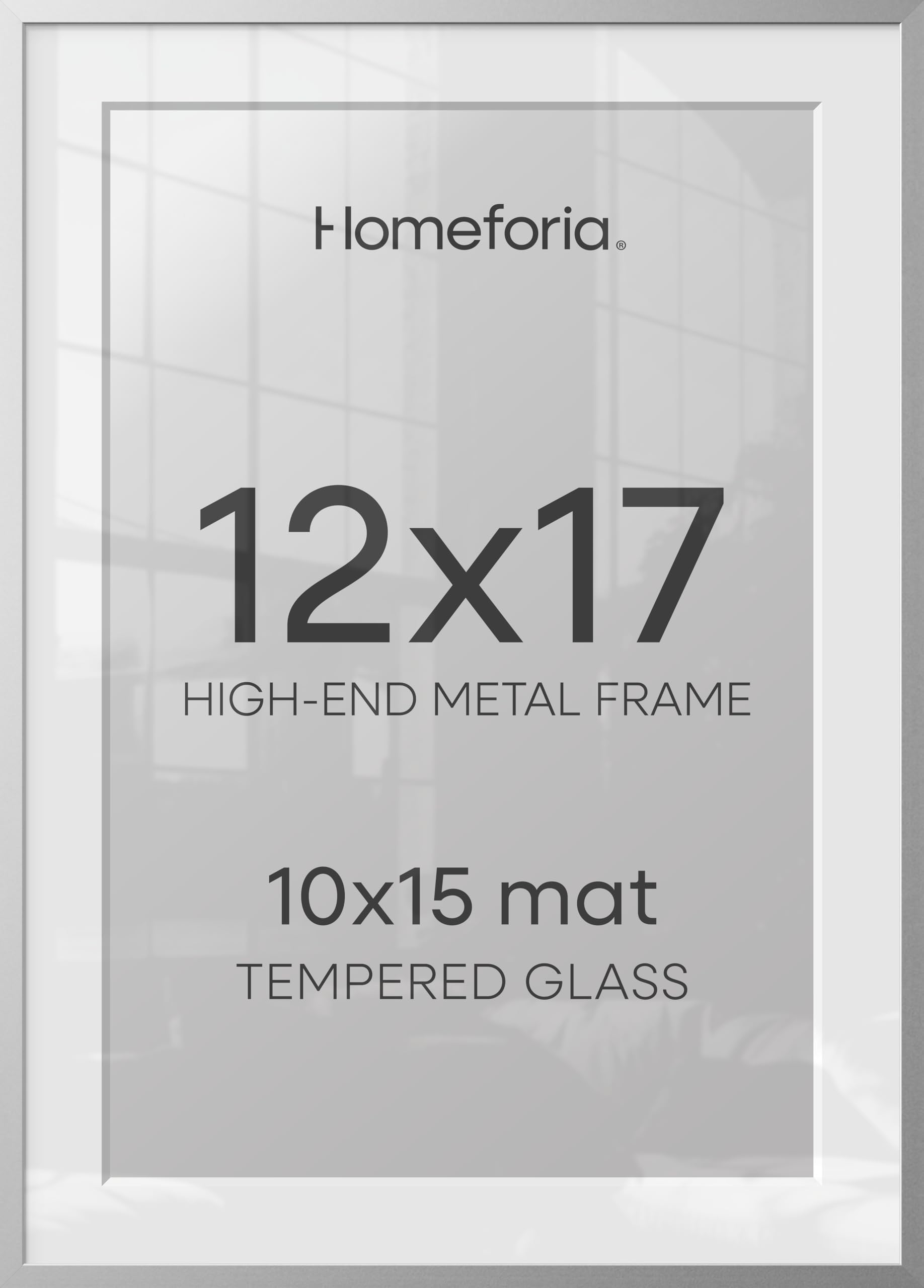 Homeforia 12x17 Silver Picture Frame, High-End Metal, 10x15 Mat, Glass | High End Aluminum, Tempered Glass, Acid-Free 10x15 Removable Mat, 12x17 in Edge-to-Edge Display 17x12, Wall Kit, Set Of 2