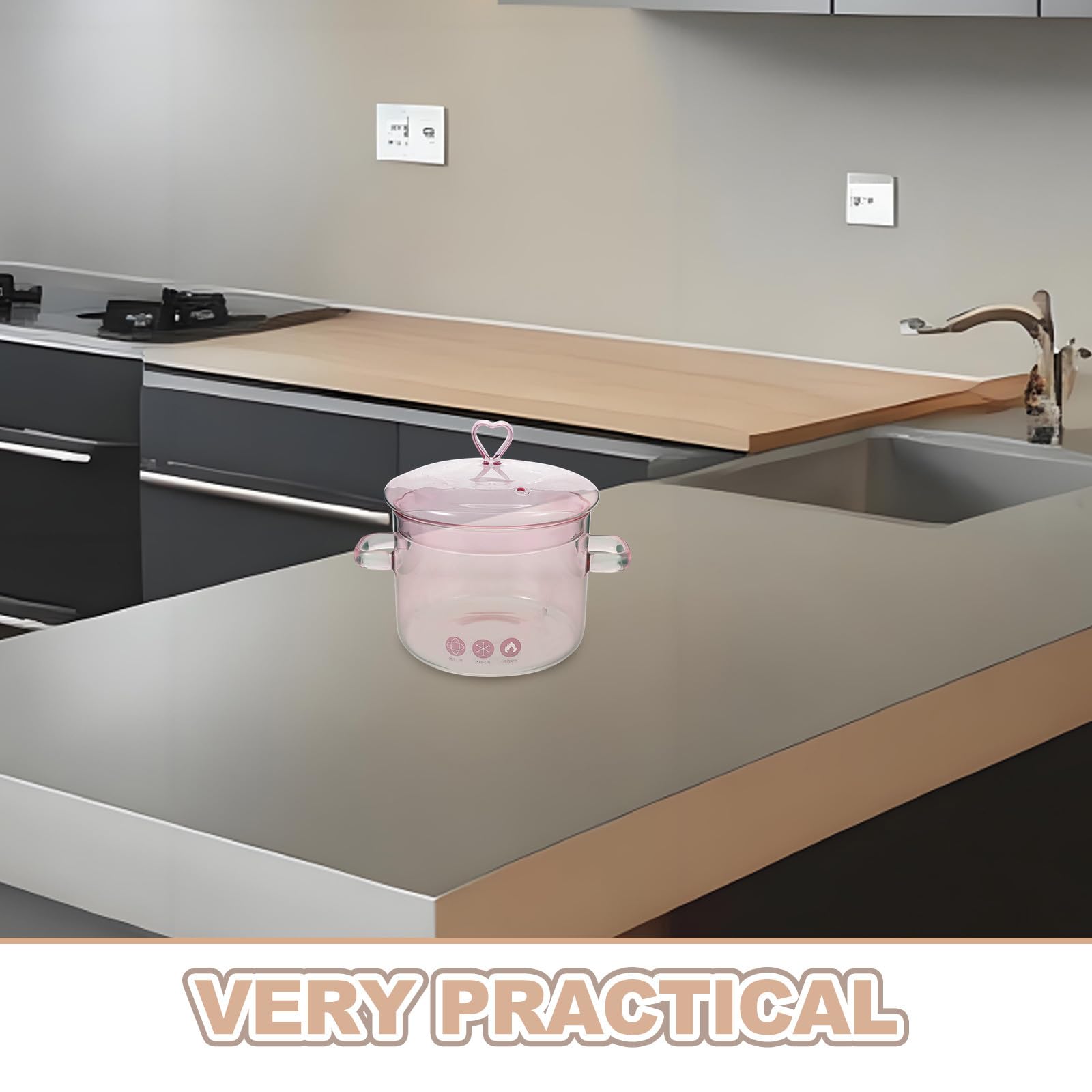 TOYANDONA Pentola in Vetro a Cuore 1900ml in Vetro Borosilicato Rosa | Doppie Maniglie, Adatta a Fornelli Elettrici in Ceramica, per Cottura Quotidiana e Pranzi in Famiglia