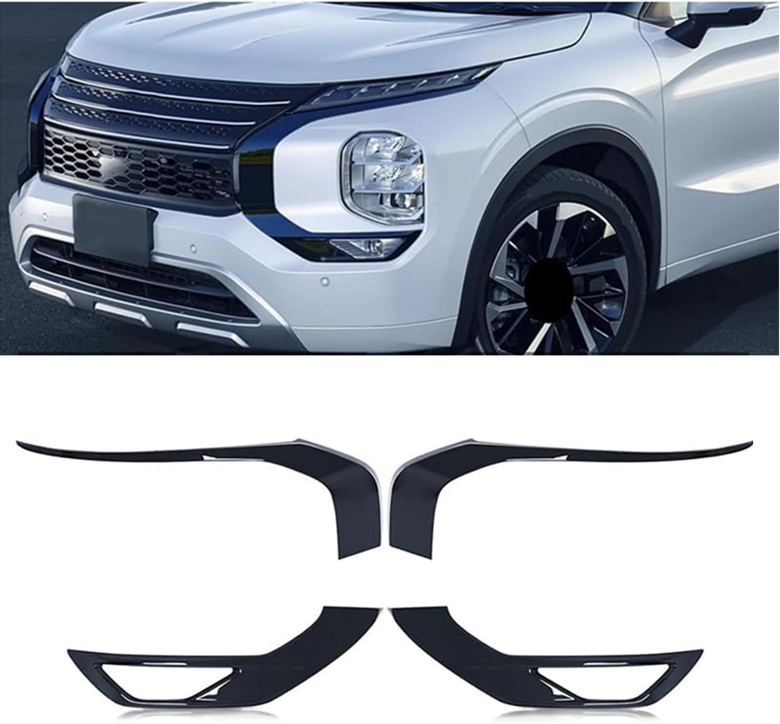 Front Bumper Upper Trim Molding Strip Grille Grill Replacement Fit for Mitsubishi Outlander 2022 2023 2024 2025 Only Glossy Black(Doesn‘t fit for Outlander Sport)