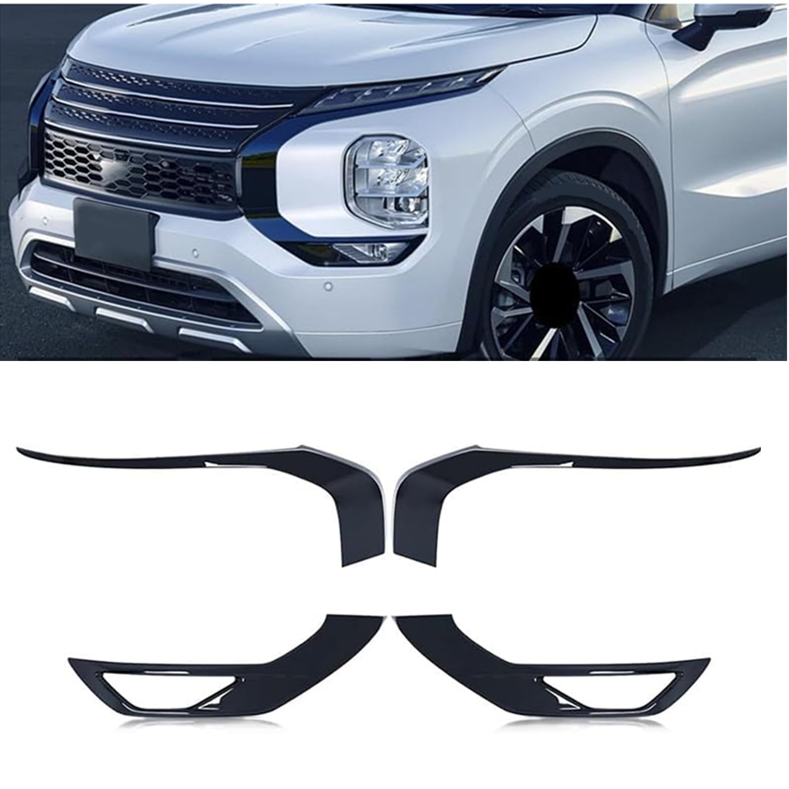 Front Bumper Moldings Grille Grill Both Side Cover Trim Fit for Mitsubishi Outlander 2022 2023 Only Gloss Black(Doesn‘t fit for Outlander Sport)