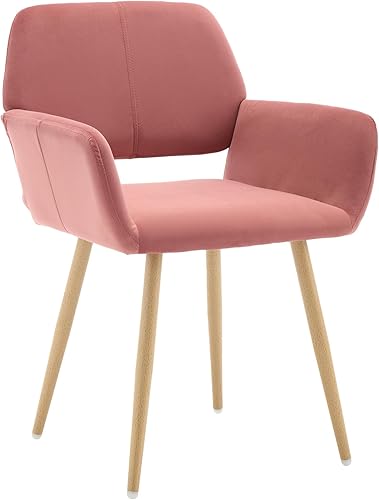 KCC Sillas pequeñas y modernas con brazos de comedor de 1 pieza, asiento lateral tapizado de terciopelo de mediados de siglo para invitados con