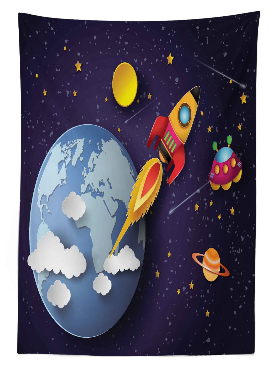 ABAKUHAUS Tovaglia Spazio Con Pianeta Terra E Stelle, Rettangolare 140x170 Cm, Multicolore Per Tavolo Da Pranzo