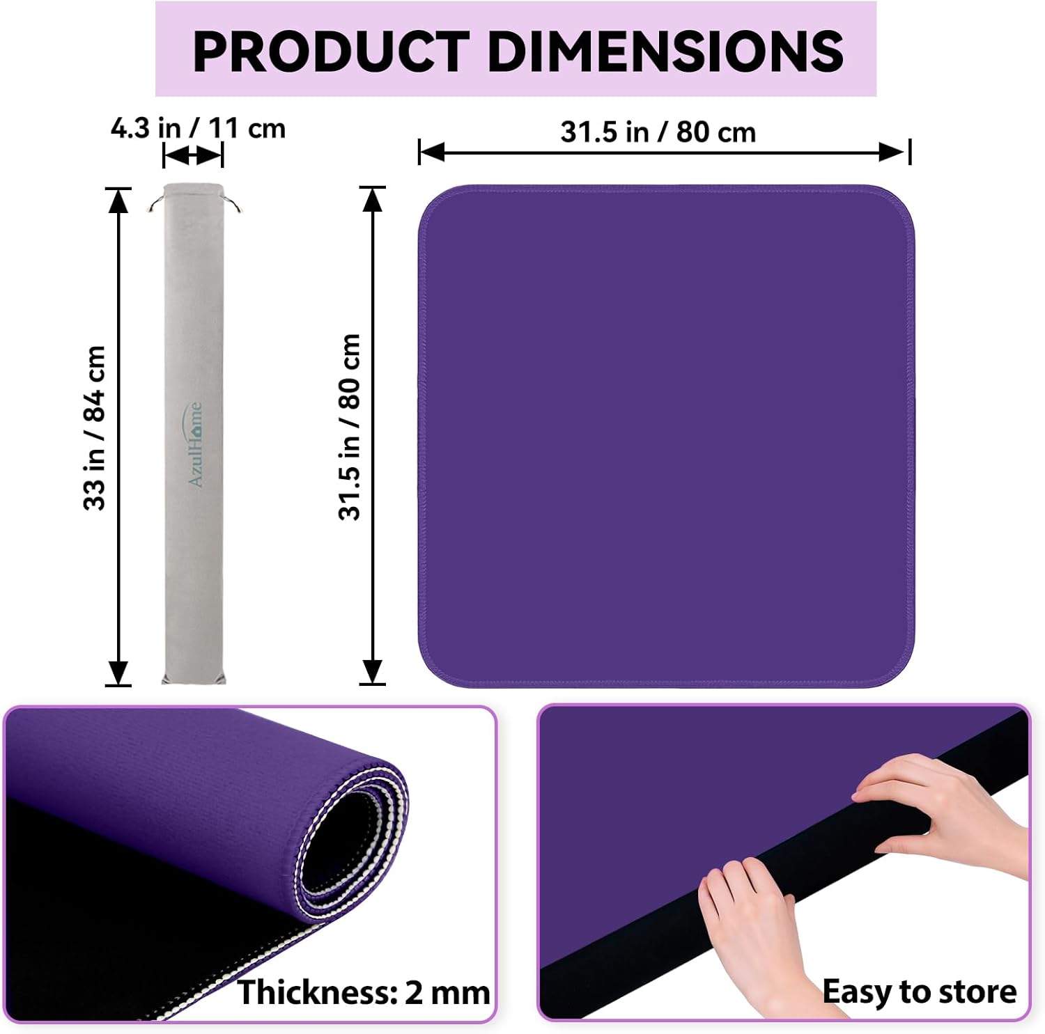 Purple Classic Mahjong Mat for Table - 31.5" Solid Color Neoprene Mahjongg Mat with Travel Bag - Anti-Slip & Noise Reduction Game Mat for American Mahjong, Poker, Blackjack, Board Games (Royal Purple)