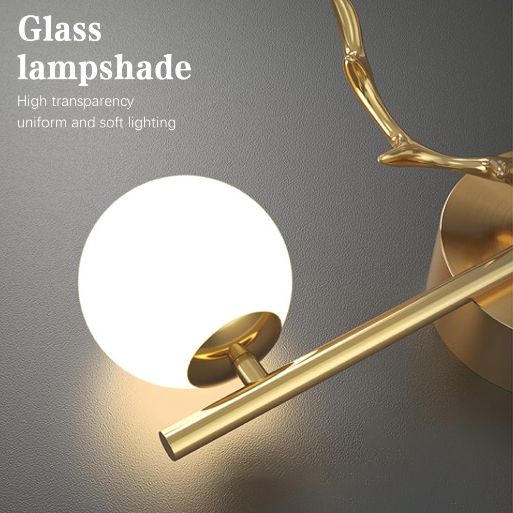 Lámpara de Pared de Cobre con Forma de Cuerno, lámpara de Tubo Largo de latón con Pantalla de Bola de Cristal Blanco, luminaria G4, Aplique Lineal de mesita de Noche, lámparas de d