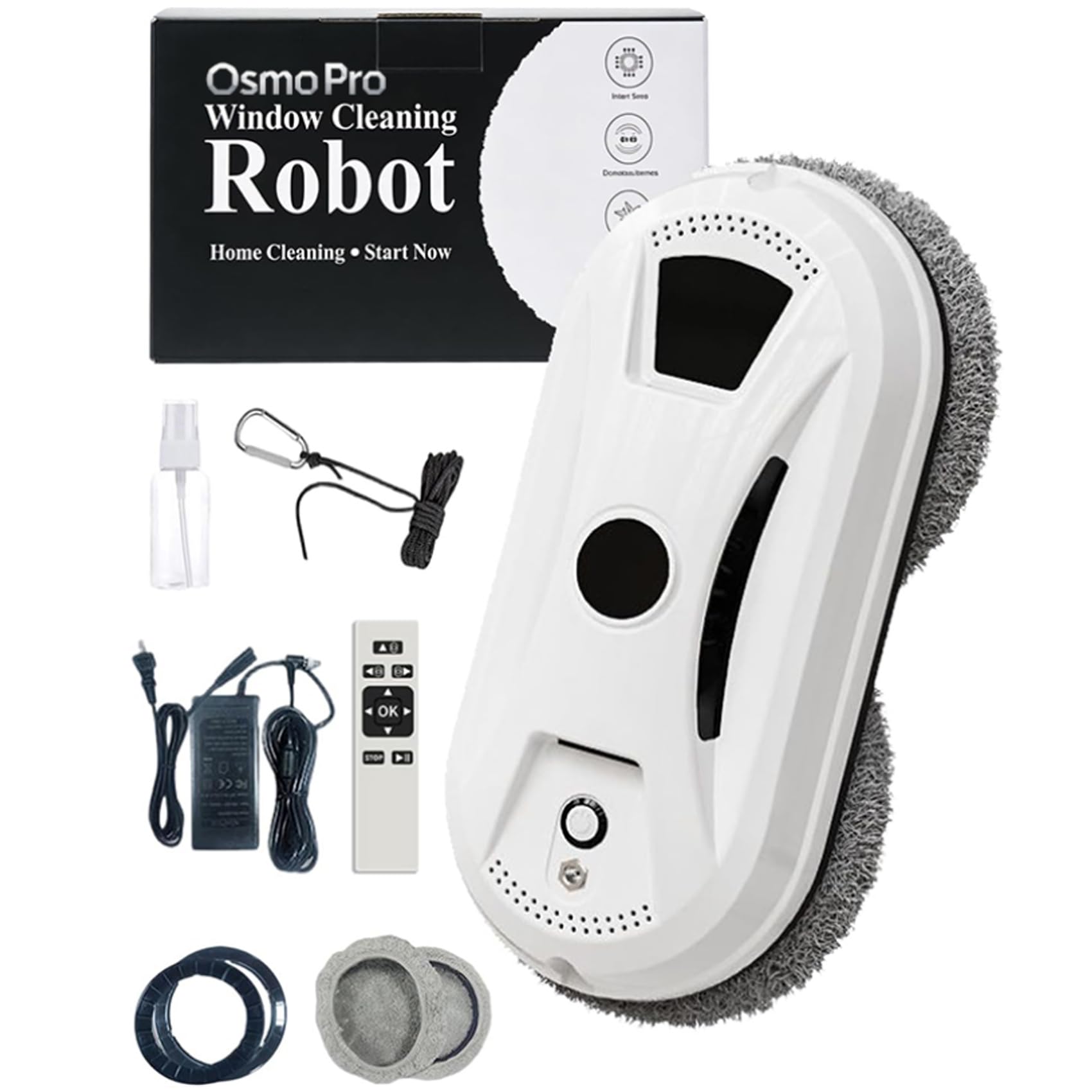 Automatyczny robot do czyszczenia okien, inteligentny środek do czyszczenia szyb z nawigacją AI i wykrywaniem krawędzi, mocne ssanie 2800 pa, ochrona przed upadkiem dla wysokich okien i dużych szyb