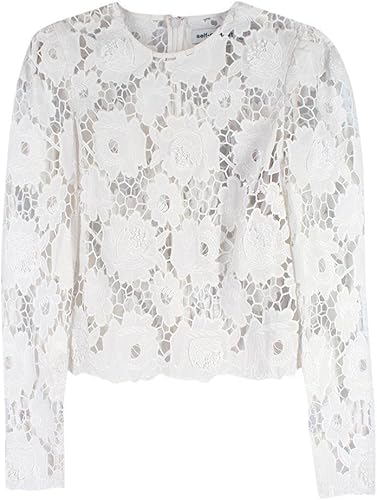 Top Blanco con Encaje y Bordado de autorretrato de Segunda Mano