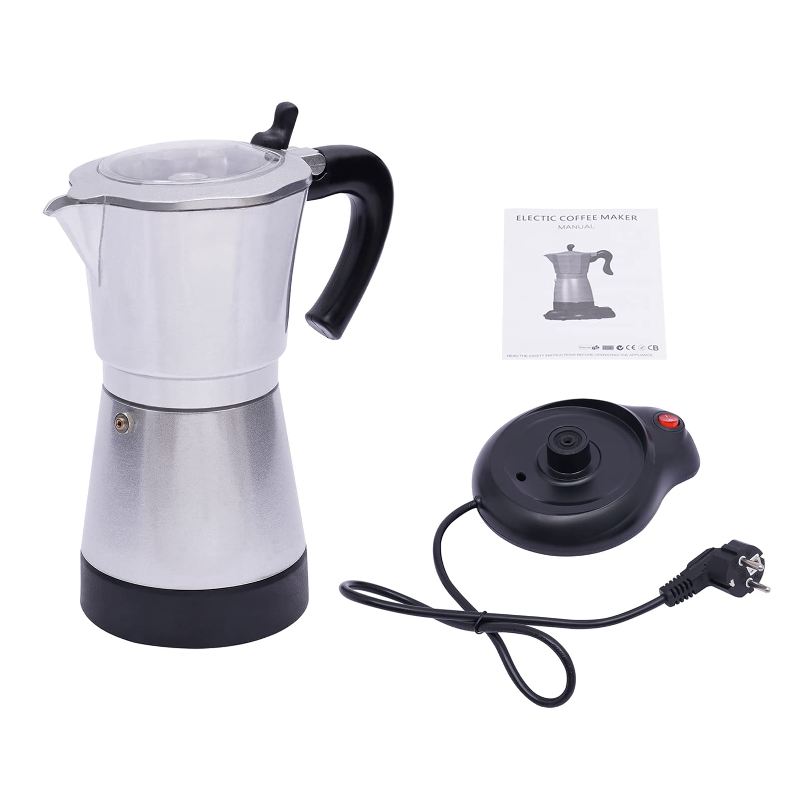 Cafetera Eléctrica Exprés, 6 Moca, Olla Italiana de 480 W Con Base, para Oficina y Hogar (Plata, 300 ml)