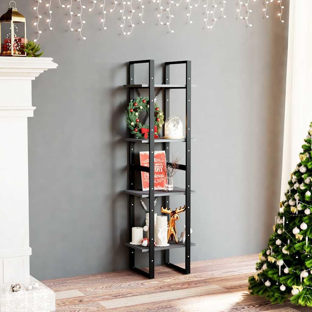 Libreria in legno massello di pino grigio, 40 x 30 x 140 cm